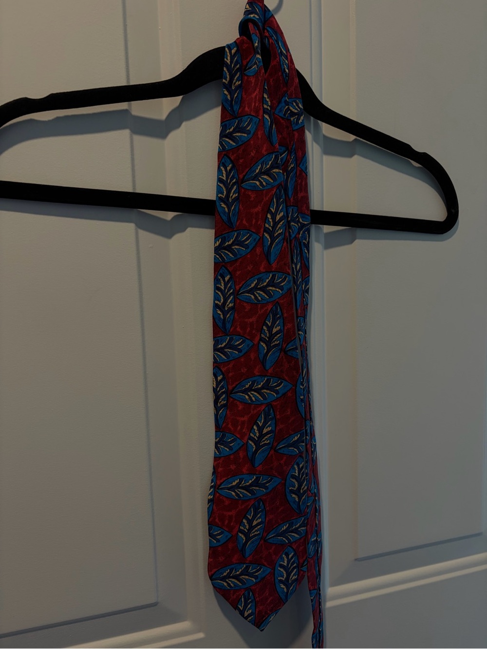 Yves Saint Laurent YSL Red Tie with Blue Leaf Motif